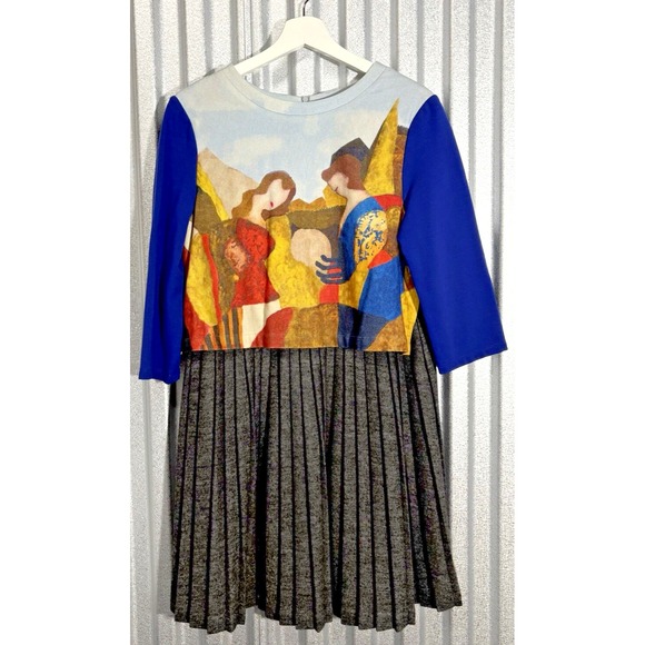 Masfer Su Dresses & Skirts - Artcore Artsy Wearable Art Portrait Dress Pleated Colorful Medium Size 10